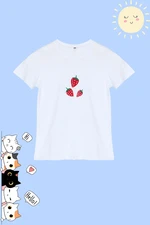 Trendyol White Girl Strawberry Patterned Knitted T-Shirt