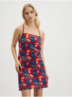 Blue and Red Women's Floral Short Dress with Straps Tommy Jeans