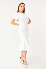 Lafaba Women's White Ruffle Midi Dress