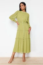 Trendyol Green Sleeves and Waist Gipe Detail Lined Chiffon Woven Shirt Dress