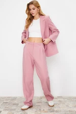 Trendyol Limited Edition Light Pink Straight/Straight Fit Pleated Woven Trousers