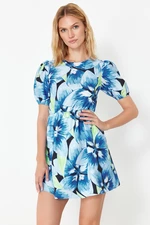 Trendyol Navy Blue Floral Skater/Waist-Opening Back Detailed Mini Woven Dress