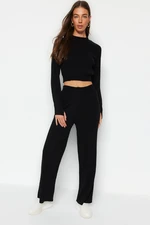 Trendyol Black Crop Ribbed Finger Detailed Knitwear Bottom-Top Set