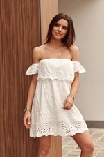 Cream dress with exposed shoulders