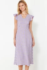 Trendyol Lilac Checked A-Line Gipe Detailed Midi Woven Dress