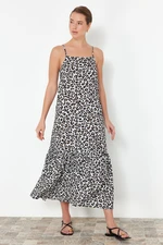 Trendyol Cream Geometric Patterned A-line Viscose Maxi Woven Dress