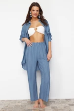 Trendyol Blue Woven Slit Trousers