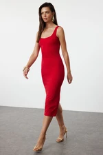 Trendyol Red Fitted Knitted Elegant Evening Dress