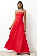 Trendyol Red A-Cut Buttoned Woven Long Evening Dress