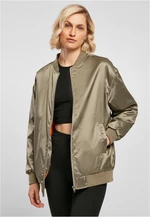 Dámská oversized saténová bomber bunda softolive