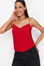 Trendyol Red Spaghetti Strap Collar Neck Stretchy Knitted Blouse