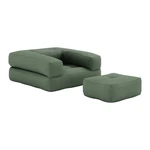 Rozkładany fotel z zielonym obiciem Karup Design Cube Olive Green