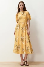 Trendyol Mustard Balloon Sleeve Floral Long Dress