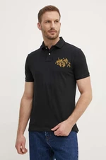 Bavlněné polo tričko Polo Ralph Lauren černá barva, s aplikací, 710926121