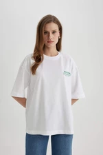 DEFACTO Oversize Fit Crew Neck Slogan Short Sleeve T-Shirt