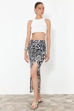 Trendyol Black and White Patterned Gathered Slit Lined Flexible Midi Skirt