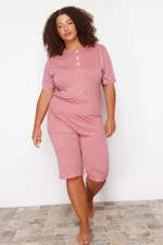 Trendyol Curve Pink Polka Dot Capri Knitted Pajamas Set