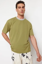 Trendyol Limited Edition Khaki Oversize/Wide Cut Knit Banded Textured Pique T-Shirt