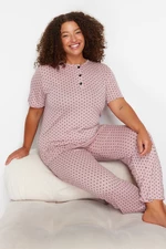 Trendyol Curve Powder Polka Dot Knitted Pajamas Set