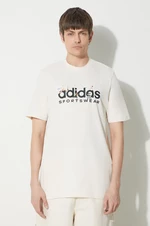 Bavlněné tričko adidas béžová barva, s potiskem, IM8305
