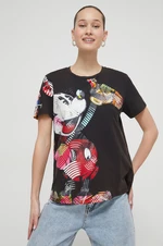 Bavlněné tričko Desigual x Disney MICKEY LACROIX černá barva, 24SWTKAR