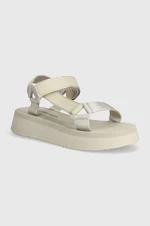 Sandály Calvin Klein Jeans SANDAL VELCRO WEBBING DC dámské, béžová barva, na platformě, YW0YW01353