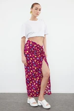 Trendyol Fuchsia Patterned Slit Detailed Midi Length Woven Skirt