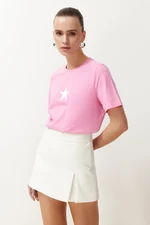 Trendyol Pink 100% Cotton Star Printed Regular/Normal Pattern Crew Neck Knitted T-Shirt