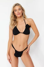 Trendyol Black Triangle Floral Appliqued Regular Bikini Set