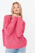 Trendyol Fuchsia Soft Textured Wide Fit Knitwear Sweater