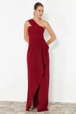 Trendyol Burgundy Flounce Single Sleeve Woven Long Evening Dress