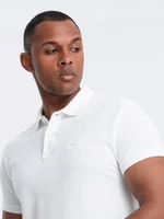 Ombre BASIC men's single color pique knit polo shirt - white