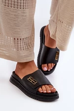 Zazoo Women's leather platform slippers, black
