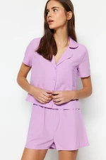 Trendyol Lilac Terrycotton Shirt-Shorts Woven Pajama Set