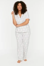 Trendyol Curve Gray Printed Knitted Buttons Pajamas Set