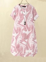 Leisure Wave Pattern Button Short Sleeve Midi Print Dress