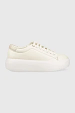 Kožené sneakers boty Calvin Klein HW0HW01356 BUBBLE CUPSOLE LACE UP béžová barva