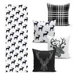 Súprava 4 vianočných obliečok na vankúš a behúň na stôl Minimalist Cushion Covers Reindeer and Stars