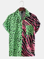 Mens New Fashion Trendy Patchwork Animal Skin Print Short Sleeved Shirts