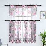 3 PCS Kitchen Curtain Washable Rod Pocket Curtain Tier Embroidered Floral Sheer Curtain