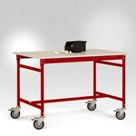 Manuflex LB4056.3003 Odkládací stolek ESD ZÁKLADNÍ mobilní s plastovým stolní deska v rubínově červená RAL 3003, Šxhxv: 1500 x 600 x 856 mm
