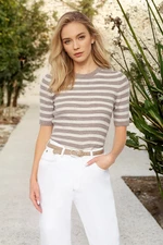 Trendyol Mink Basic Striped Knitwear T-Shirt