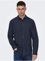 Men's Linen Shirt Navy Blue ONLY & SONS Caiden - Men