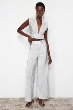 Trendyol Silver Wide Leg Pleated Trousers