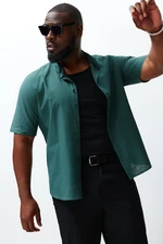 Trendyol Dark Green Regular Fit 100% Cotton Short Sleeve Plus Size Shirt