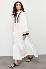 Trendyol Ecru Embroidery and Tassel Detailed Woven Dress