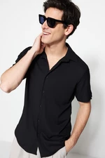 Trendyol Black Regular Fit Short Sleeve Summer Textured Knitted Shirt