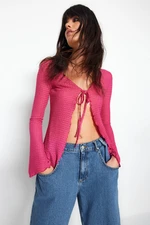 Trendyol Fuchsia Spanish Bound Knitted Blouse with See-through Fabric