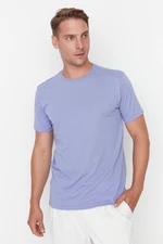 Trendyol Lilac Pánsky základný pravidelný/pravidelný strih, tričko s krátkym rukávom s výstrihom