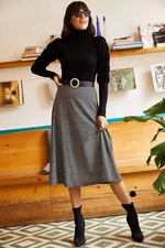 Olalook dámska čierna sukňa Crowbarn s elastickým pásom, semišovou textúrou a strihom do A.
